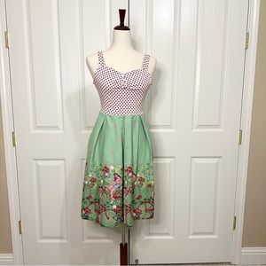 Red Polka dots and printed avocado green dress size M